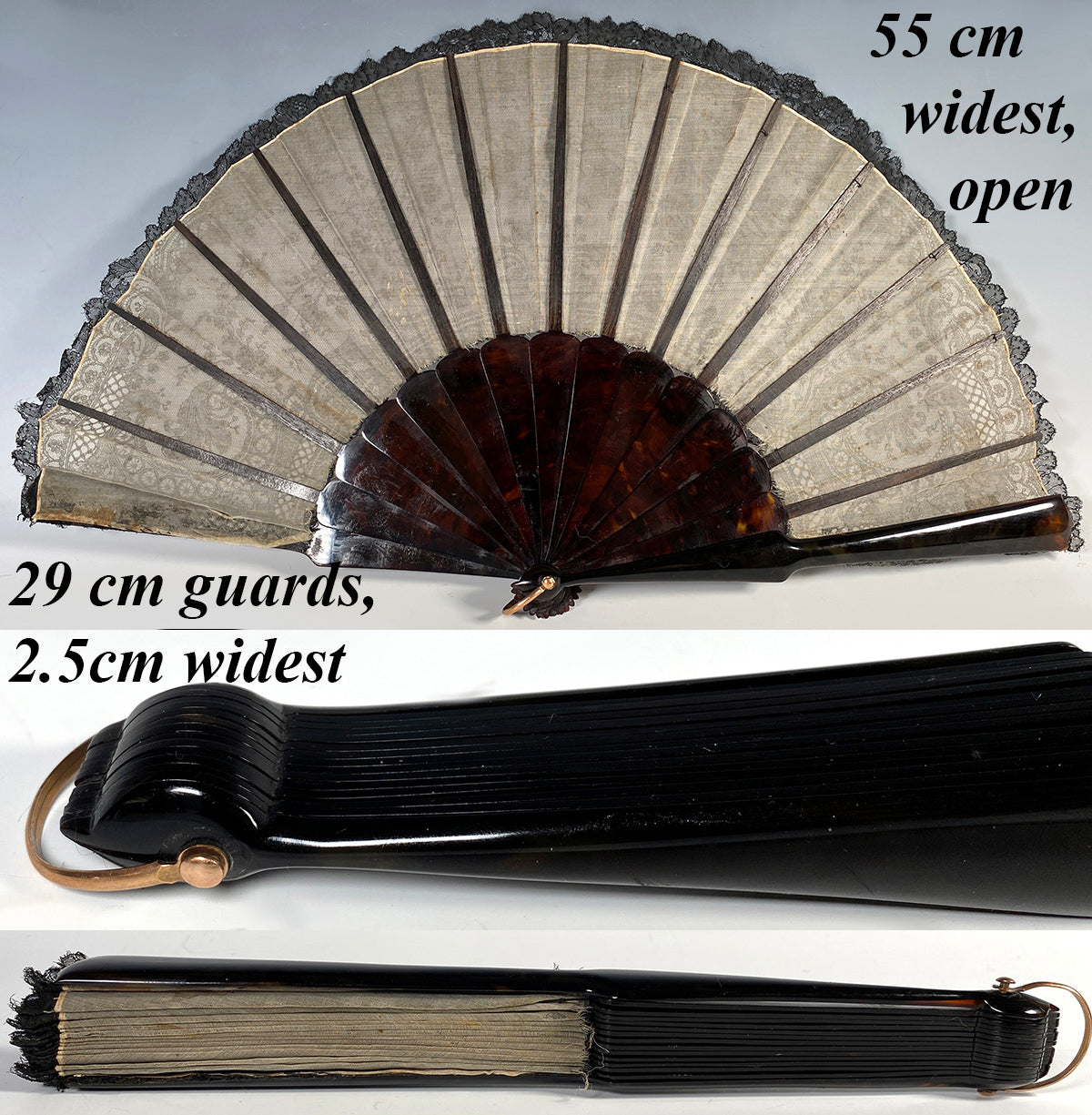 Superb Quality Antique French Chantilly Lace and Tortoise Shell c.1900-1910 29 cm Hand Fan