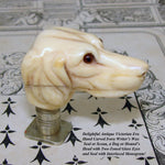 Antique Victorian Era Hand Carved Ivory Wax Seal or Sceau, a Hound or Dog Head
