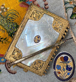 Rare c.1820s Antique French Palais Royal Aide d'Memoire, Carnet du Bal, Mother of Pearl & 18k Medallion