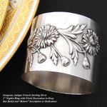 Lovely Antique French Sterling Silver Napkin Ring, Raised Floral with "Robert" Inscription