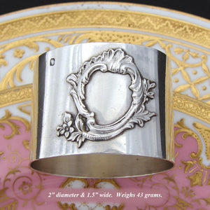 Antique French Sterling Silver 2" Napkin Ring, Rococo Style Medallion Sans Monogram