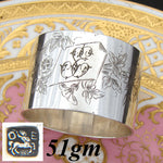 Fine Antique French Silver-plate 2" Napkin Ring, Floral & Foliate, "SE" Monogram