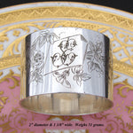 Fine Antique French Silver-plate 2" Napkin Ring, Floral & Foliate, "SE" Monogram