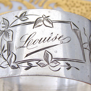 Antique French Sterling Silver 2" Napkin Ring, Foliate with "Louise" Inscription