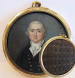Superb 18th Century Portrait Miniature in Silver Vermeil Locket Frame, Plaited Hair Art Back