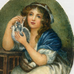 Antique French Miniature Painting, “Girl with Doves” after Orig. by Jean-Baptiste Greuze