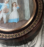 RARE Antique 18th Century French 18k Tortoise Shell Snuff Box Miniature Painting, Portrait Miniature of Children in Interior