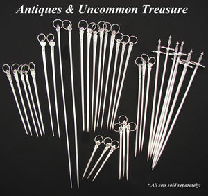 Antique French Hallmarked .800 (nearly sterling) Silver 3pc Skewer or Hatelet Set, "Touron"