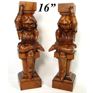 Antique French Hand Carved Figural 16.25” Support PAIR, Architectural Salvage from Furniture