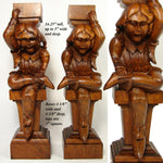 Antique French Hand Carved Figural 16.25” Support PAIR, Architectural Salvage from Furniture