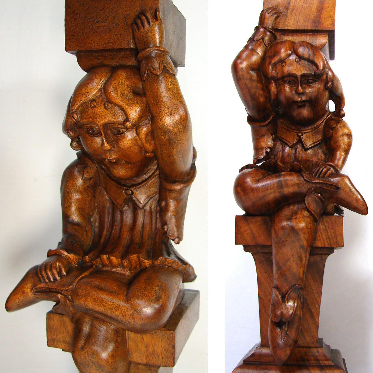 Antique French Hand Carved Figural 16.25” Support PAIR, Architectural Salvage from Furniture