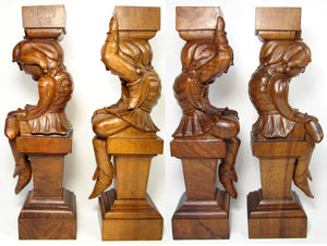Antique French Hand Carved Figural 16.25” Support PAIR, Architectural Salvage from Furniture