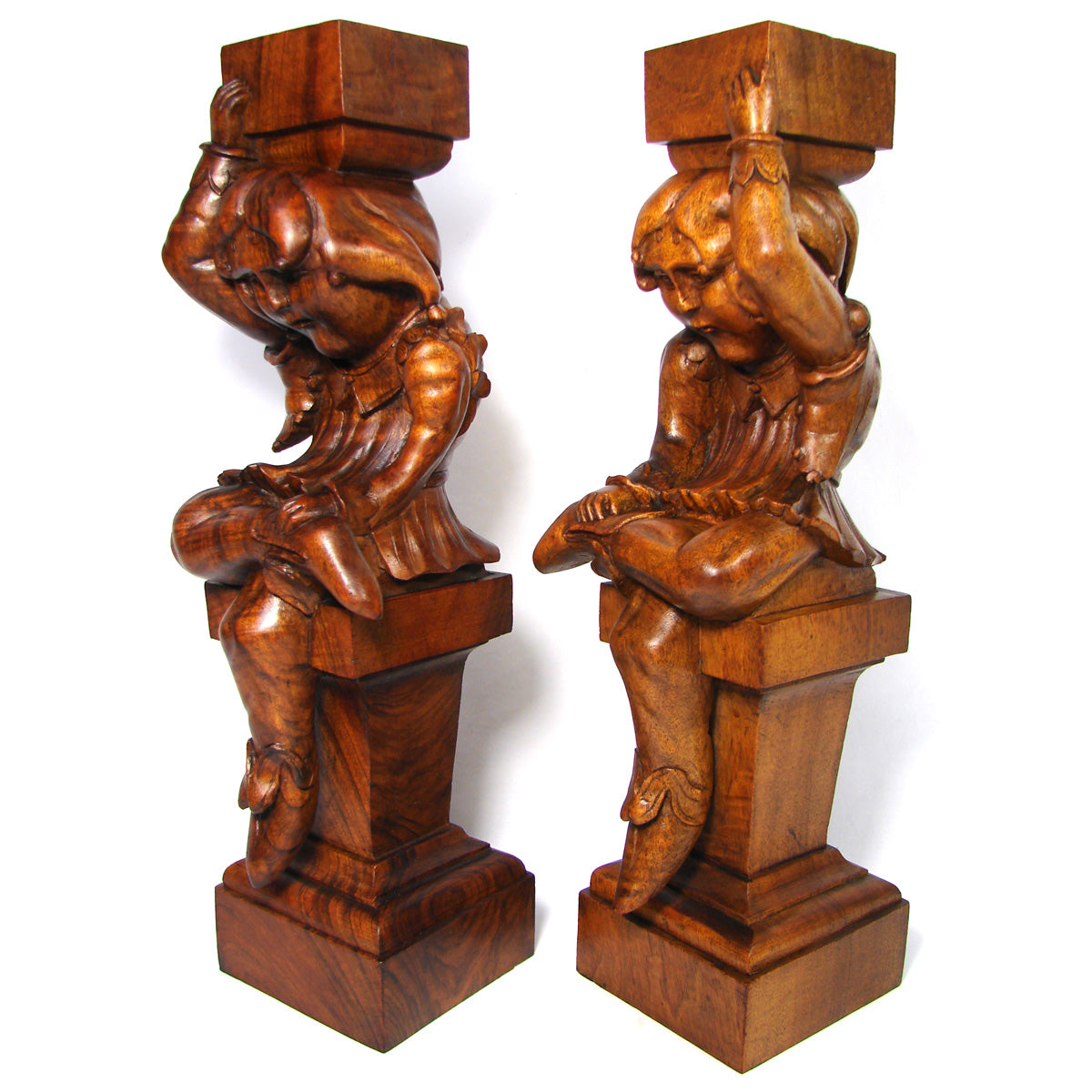 Antique French Hand Carved Figural 16.25” Support PAIR, Architectural Salvage from Furniture