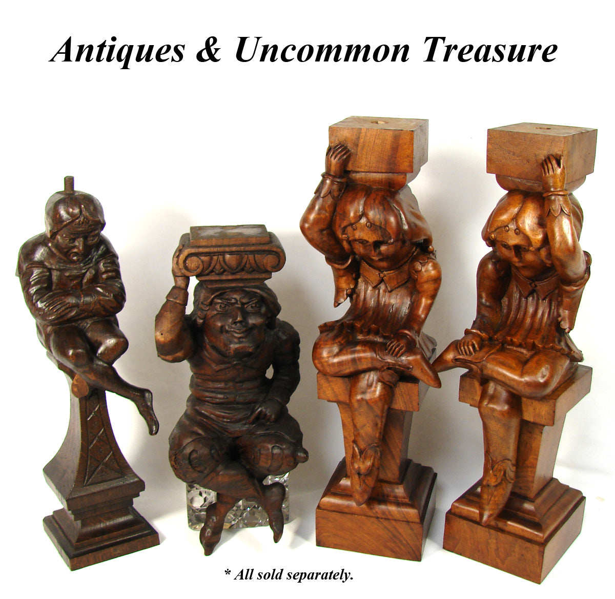 Antique French Hand Carved Figural 16.25” Support PAIR, Architectural Salvage from Furniture