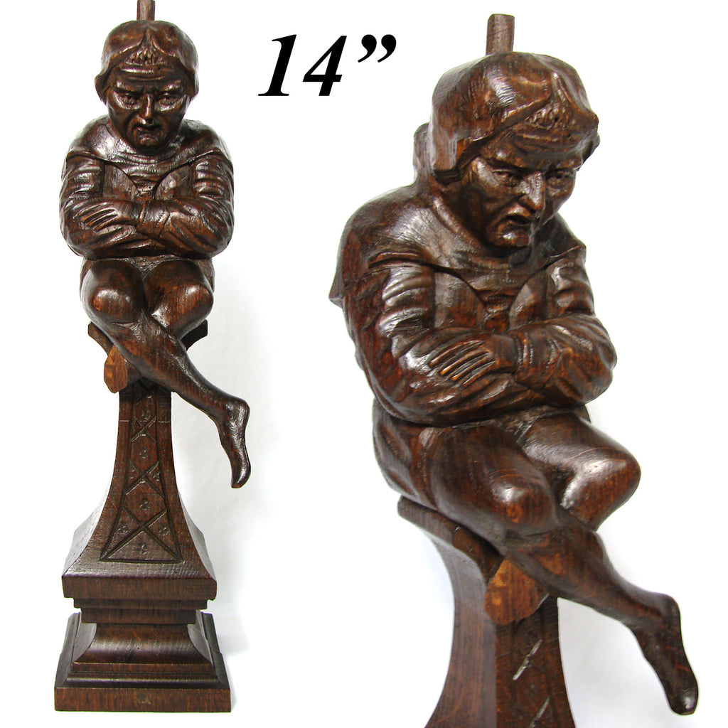 Antique French Carved 14” Furniture or Architectural Support, Pillar, Jester or Gnome Figure