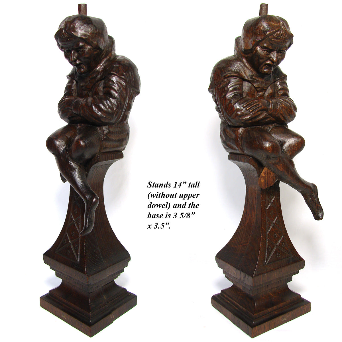 Antique French Carved 14” Furniture or Architectural Support, Pillar, Jester or Gnome Figure