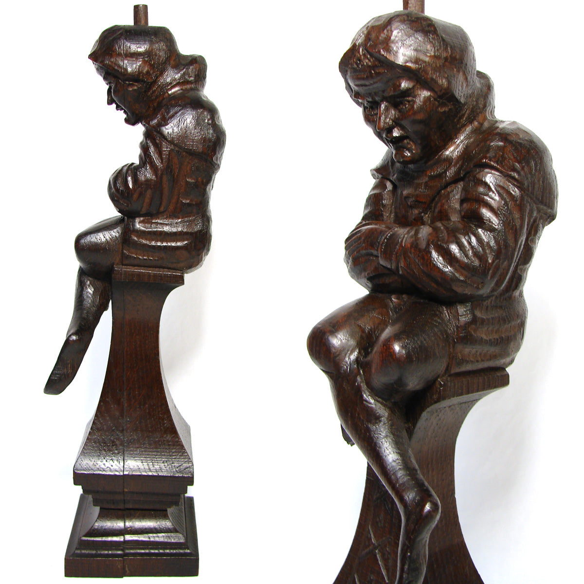 Antique French Carved 14” Furniture or Architectural Support, Pillar, Jester or Gnome Figure