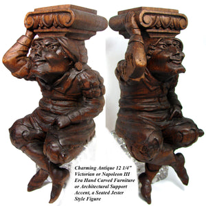 Antique French Carved 12.25” Furniture or Architectural Support, Pillar, Jester Type Figure
