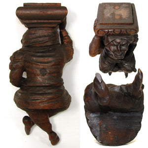 Antique French Carved 12.25” Furniture or Architectural Support, Pillar, Jester Type Figure