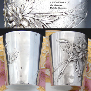 Antique French Sterling Silver Mint Julep, Wine Cup, Tumbler or Timbale, Deep Floral Bas Relief