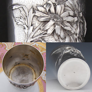 Antique French Sterling Silver Mint Julep, Wine Cup, Tumbler or Timbale, Deep Floral Bas Relief
