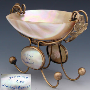 Antique French Napoleon III Era Souvenir Mother of Pearl Trinket Dish, Vide Poche