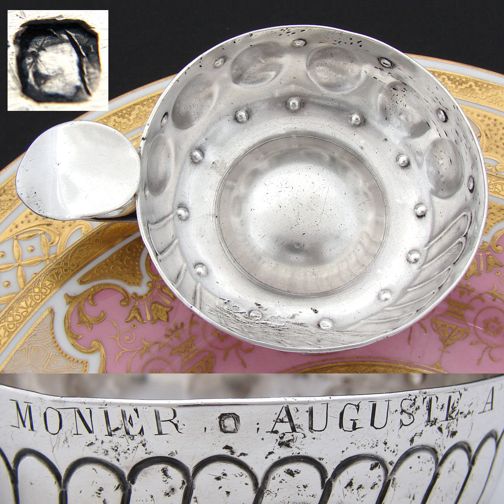 Antique French Sterling Silver "Tastevin" Wine Tasting Cup, "Monier Auguste a Jumeaux"