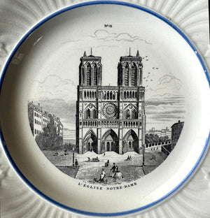 Antique French Souvenir Plate by Creill et Montereau, Paris, Showing Paris Icon, Notre Dame c. 1840-50