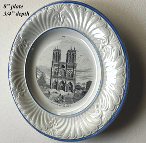 Antique French Souvenir Plate by Creill et Montereau, Paris, Showing Paris Icon, Notre Dame c. 1840-50