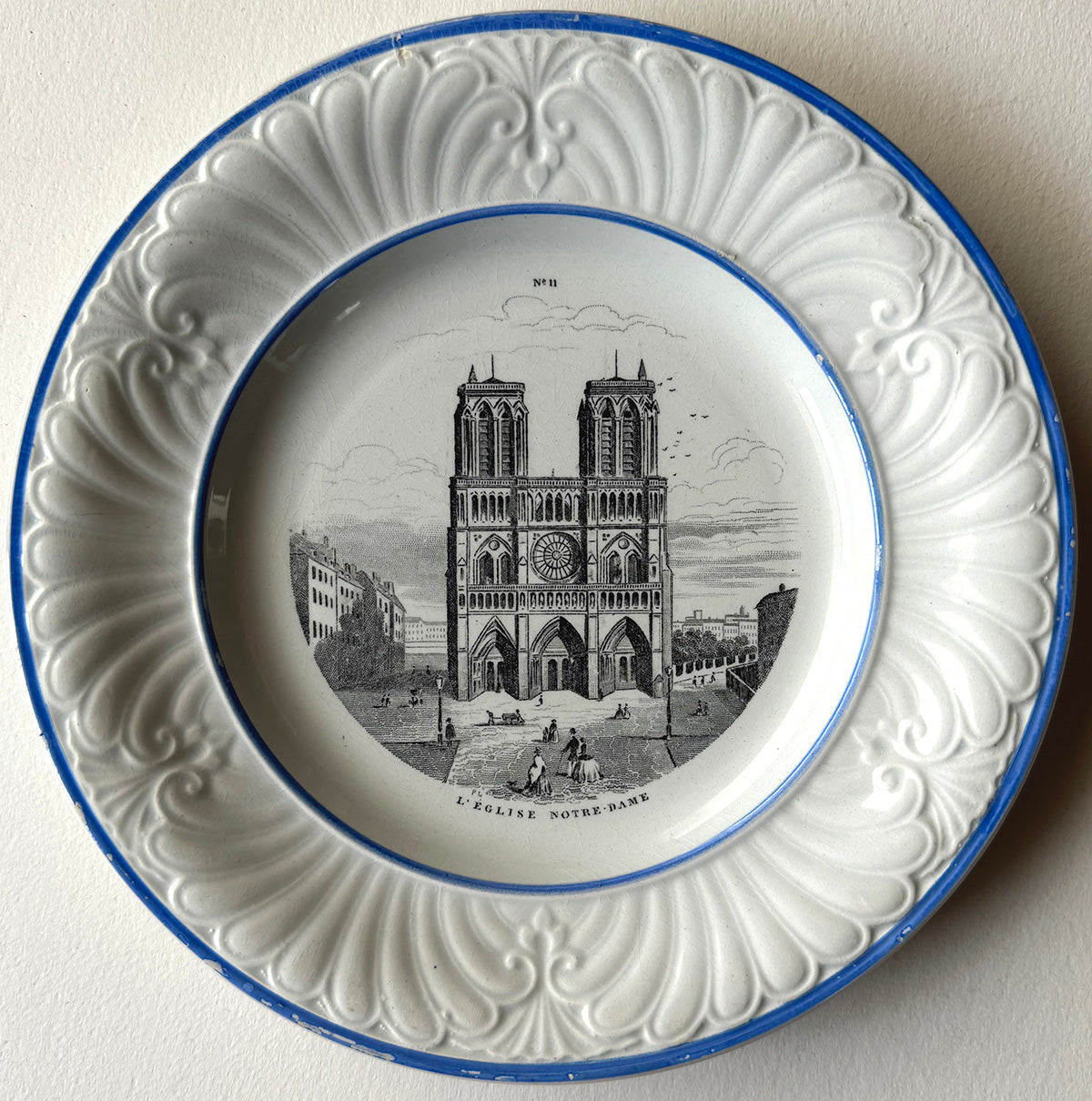 Antique French Souvenir Plate by Creill et Montereau, Paris, Showing Paris Icon, Notre Dame c. 1840-50