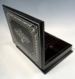 Rare Antique DEIHL, Paris, French Game Box or Chest, Parquet of Ebony w Marquetry in Ivory, c.1840