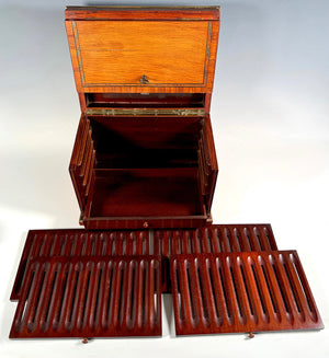 Great Antique French Napoleon III Era Cigar Presenter Tantalus, Marquetry Inlaid Box, Chest