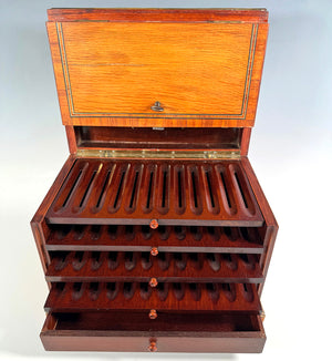 Great Antique French Napoleon III Era Cigar Presenter Tantalus, Marquetry Inlaid Box, Chest