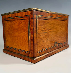 Great Antique French Napoleon III Era Cigar Presenter Tantalus, Marquetry Inlaid Box, Chest