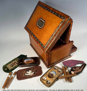 Great Antique French Napoleon III Era Cigar Presenter Tantalus, Marquetry Inlaid Box, Chest