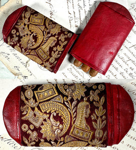 Antique French Silk Embroidery and Cordovan Leather Cigar or Spectacles Case, Etui, Napoléon III Era