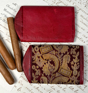 Antique French Silk Embroidery and Cordovan Leather Cigar or Spectacles Case, Etui, Napoléon III Era