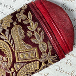 Antique French Silk Embroidery and Cordovan Leather Cigar or Spectacles Case, Etui, Napoléon III Era