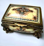 Antique French Kiln-fired Enamel Jewelry Box, Casket in Sevres or Bresse Enamel, RARE Yellow