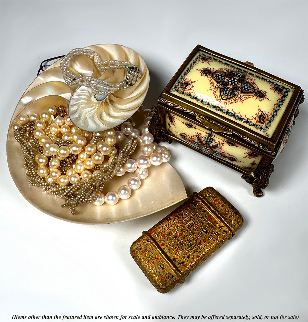 Antique French Kiln-fired Enamel Jewelry Box, Casket in Sevres or Bresse Enamel, RARE Yellow