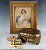 Antique French Kiln-fired Enamel Jewelry Box, Casket in Sevres or Bresse Enamel, RARE Yellow