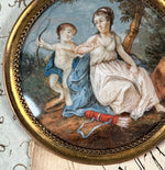 Antique Hand Painted French Miniature Portrait, Landscape with Psyche and Cupid, Earliest 1800s