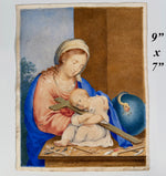 Antique Italian Religious Painting, Aquarelle Madonna and Infant Jesus Dated 1835, by Luisa FLAVIO