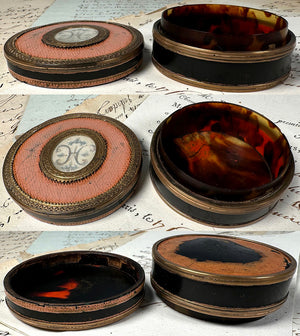 Antique 18th Century French Snuff Box or Patch Box, Bonboniere in 18k Tortoise Shell and Vern's Martin