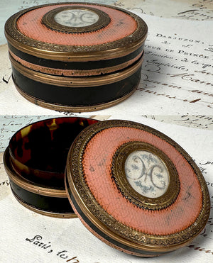 Antique 18th Century French Snuff Box or Patch Box, Bonboniere in 18k Tortoise Shell and Vern's Martin