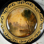 Antique French Table Snuff Box, Tortoise Shell and Landscape Painting on Back of Glass, Eglomise, c.1800