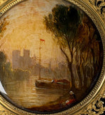 Antique French Table Snuff Box, Tortoise Shell and Landscape Painting on Back of Glass, Eglomise, c.1800