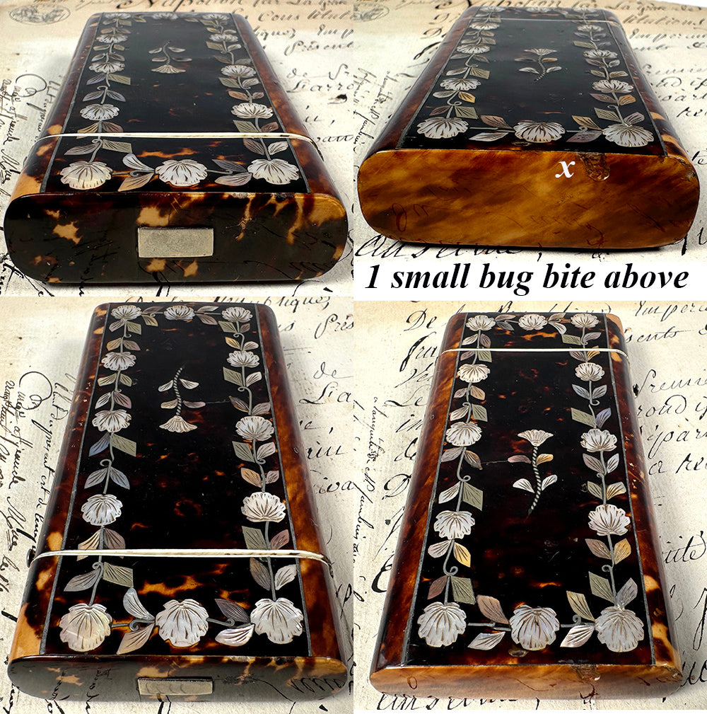 Stunning Antique French Napoléon III Era Tortoise Shell & Mother of Pearl Cigar or Spectacles Case, Etui