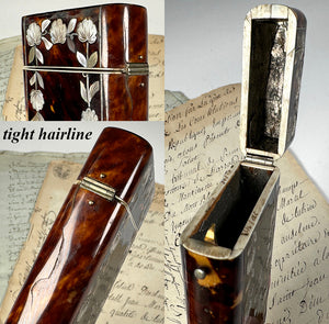 Stunning Antique French Napoléon III Era Tortoise Shell & Mother of Pearl Cigar or Spectacles Case, Etui