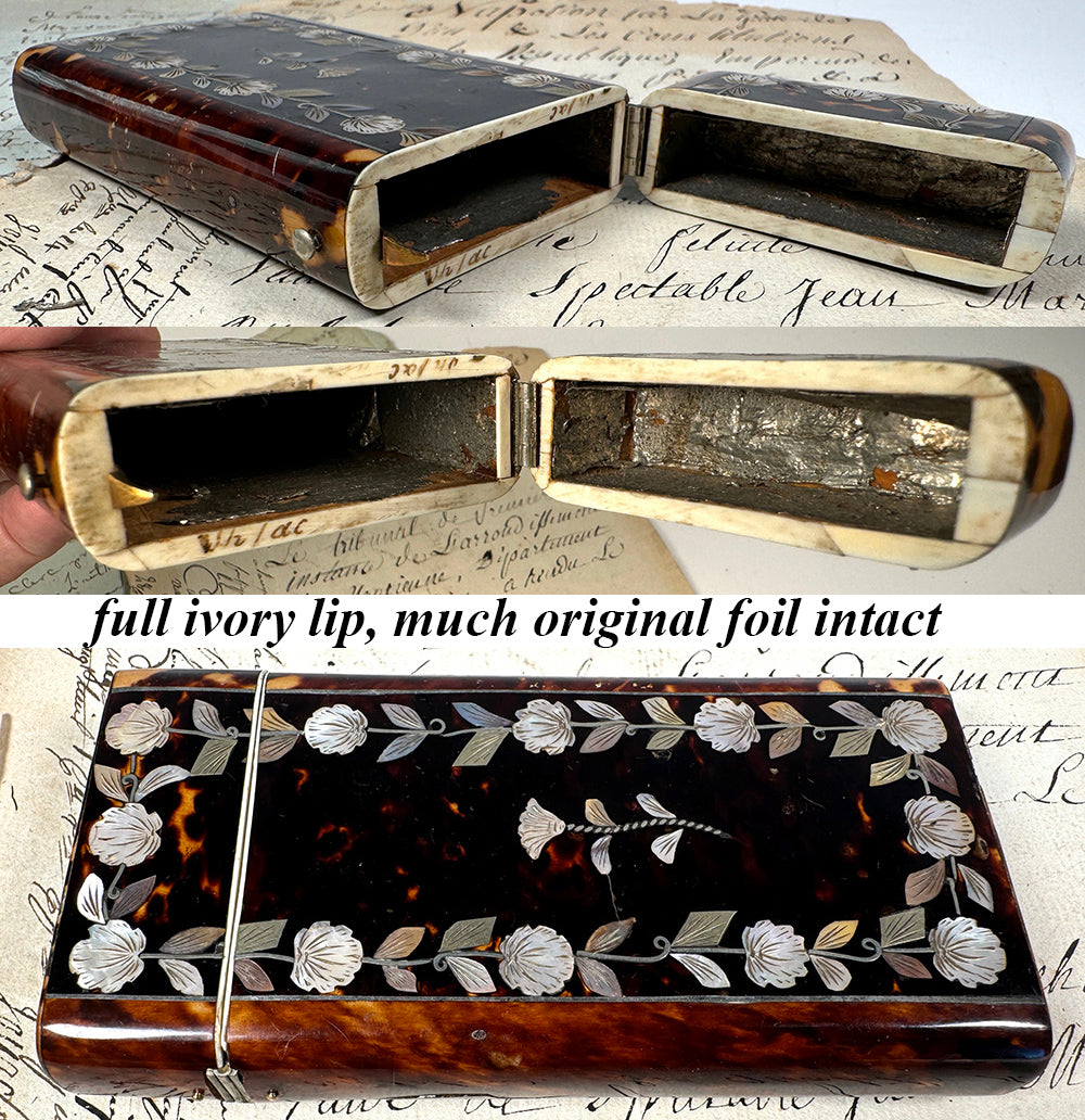 Stunning Antique French Napoléon III Era Tortoise Shell & Mother of Pearl Cigar or Spectacles Case, Etui